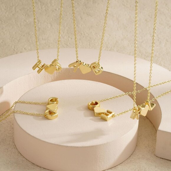 Lightweight Heart Initial Necklace, A-Z Letters - Hypoallergenic Jewelry - Picture 6 of 7